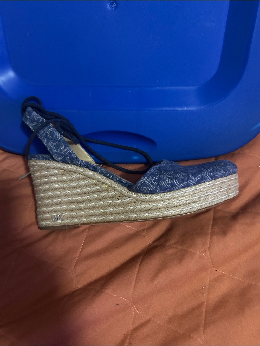 Michael Kors Navy Logo Espadrille Wedge with Ankle Tie